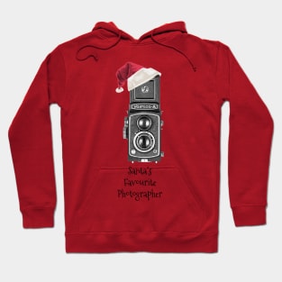 Christmas Vintage Camera with Santa hat - Favourite Photographer - Black Text Hoodie